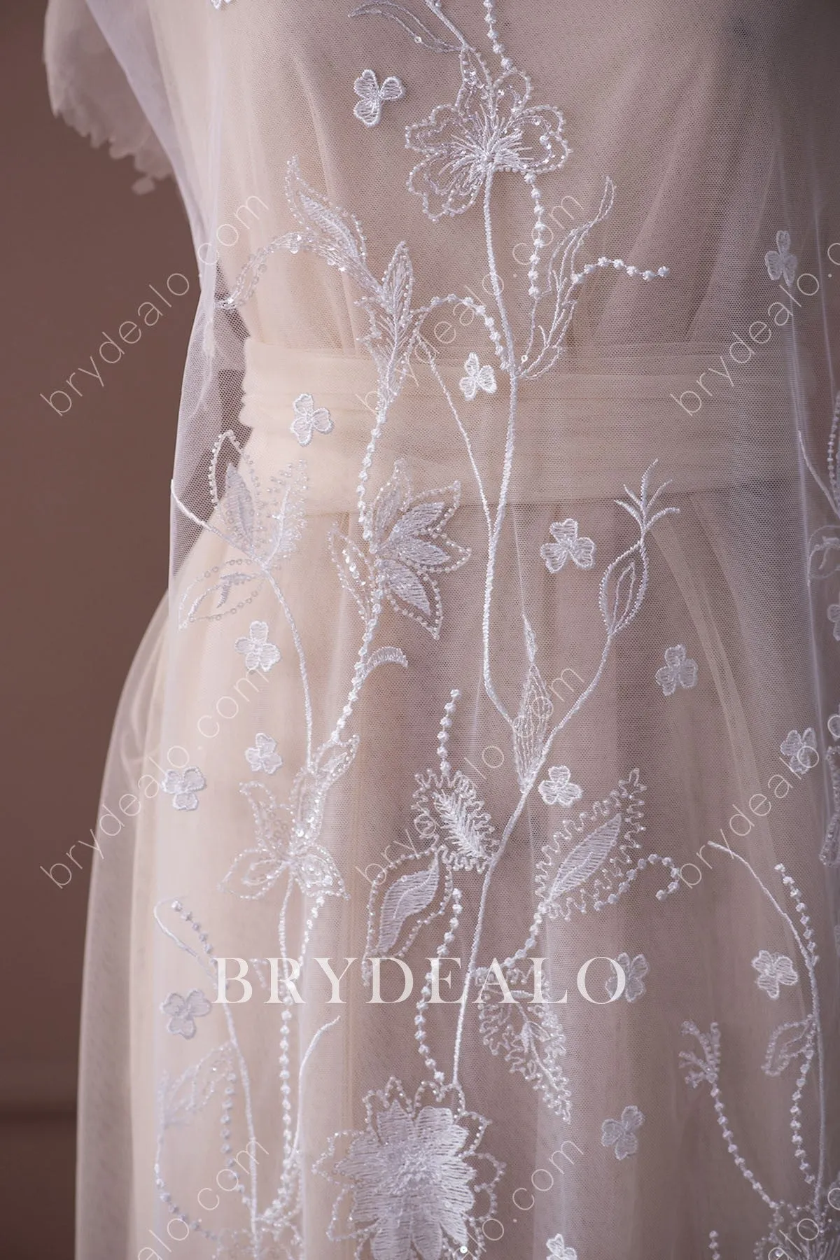 Designer Elaborate Sequin Bloom Lace Fabric Online For Dresses