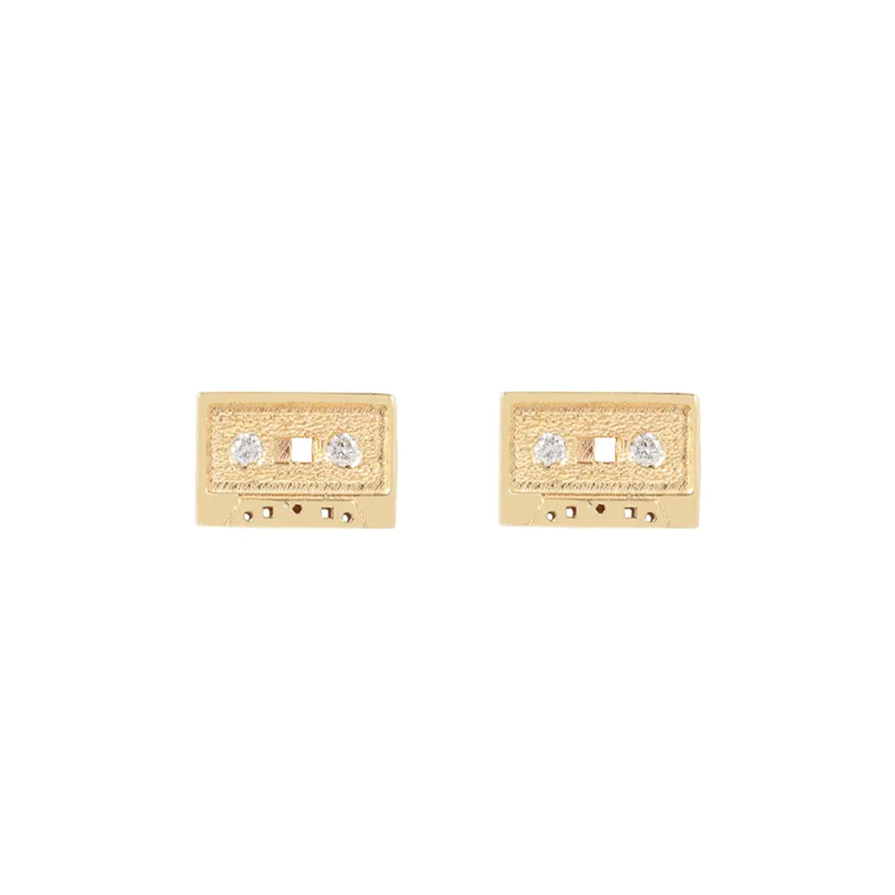 Diamond & Yellow Gold Mini Cassette Tape Studs