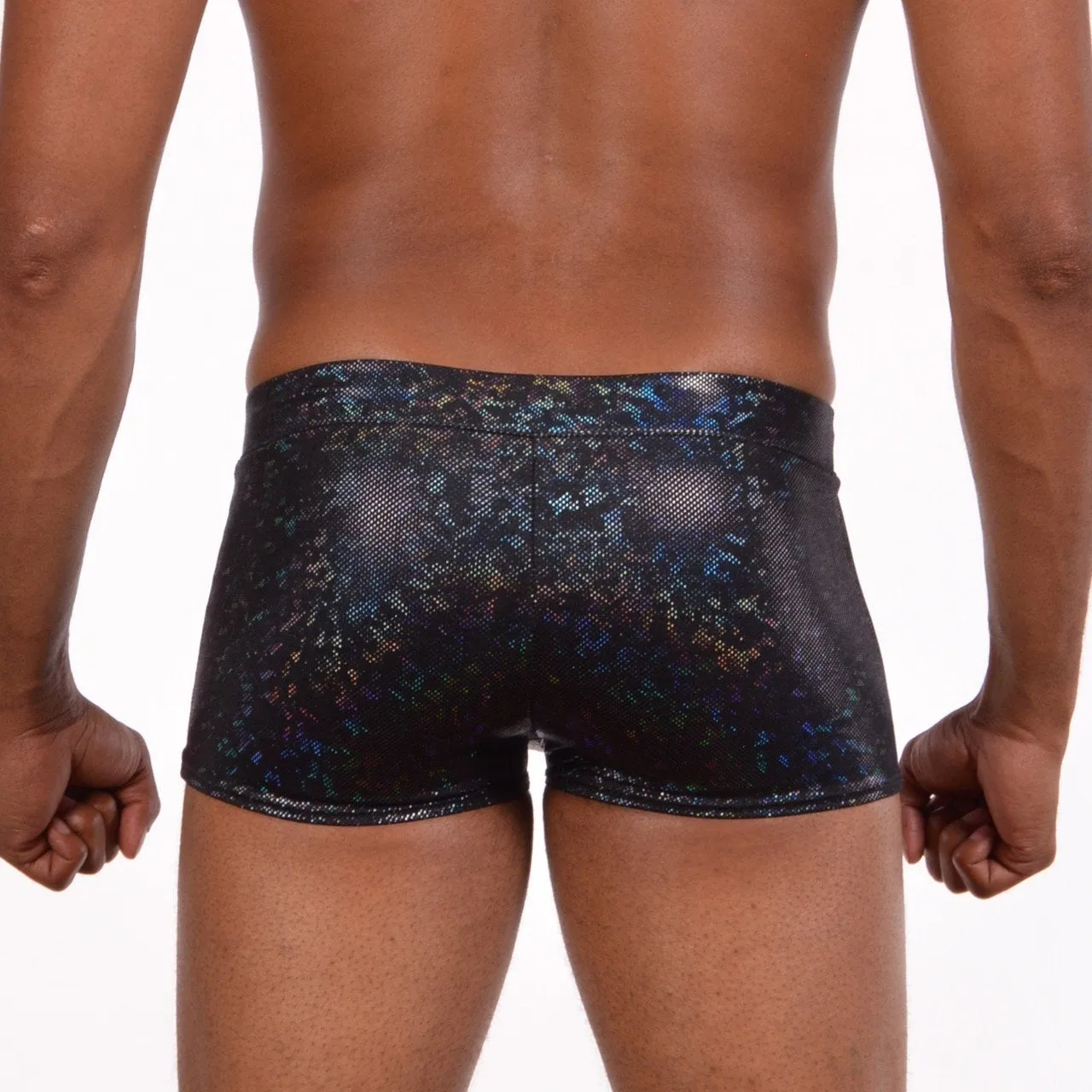 Disco Black Holographic Men's Booty Shorts With Front Pouch - Disco Ball