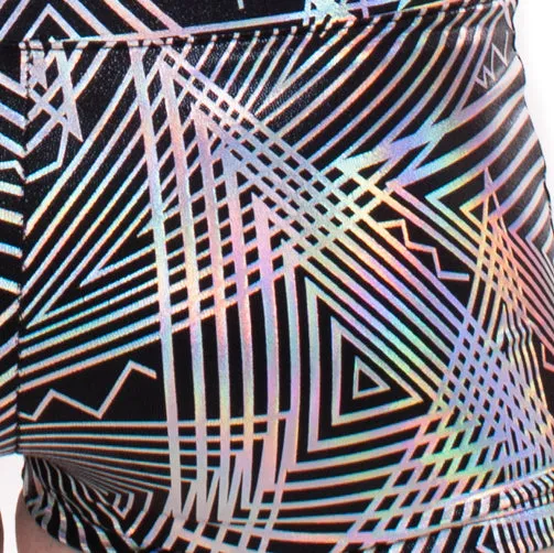 Disco Daze - Men's Booty Shorts, square cut holographic swim trunks