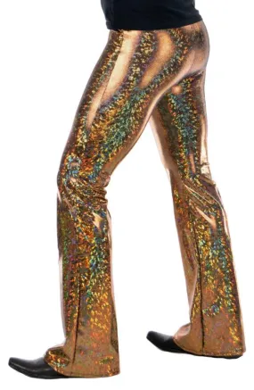 Disco Gold: Holographic Golden Mens Flares - 70's Mens Bell Bottoms