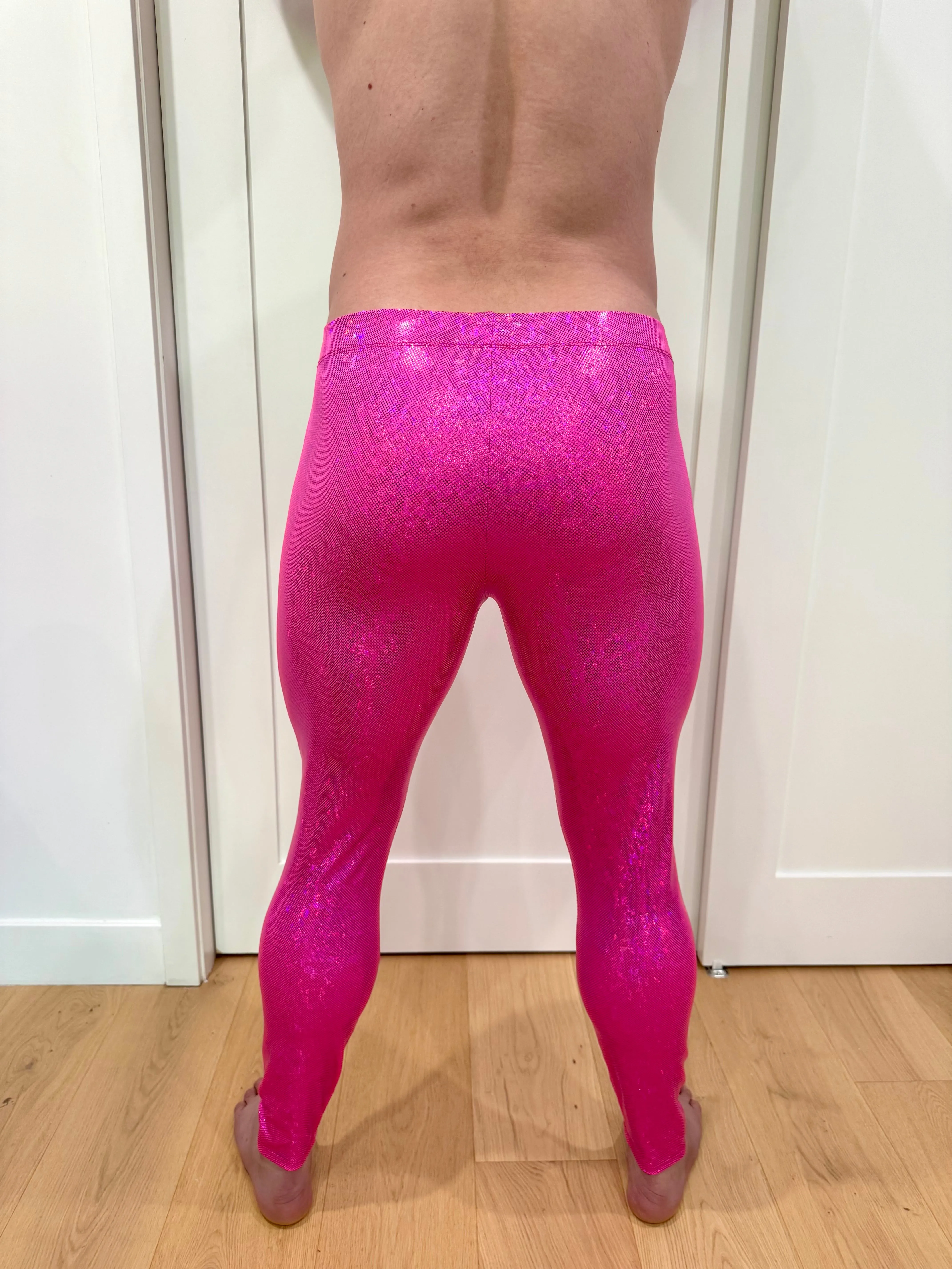 Disco Pink: Holographic Disco Pink Meggings - Pink Party Mens Leggings