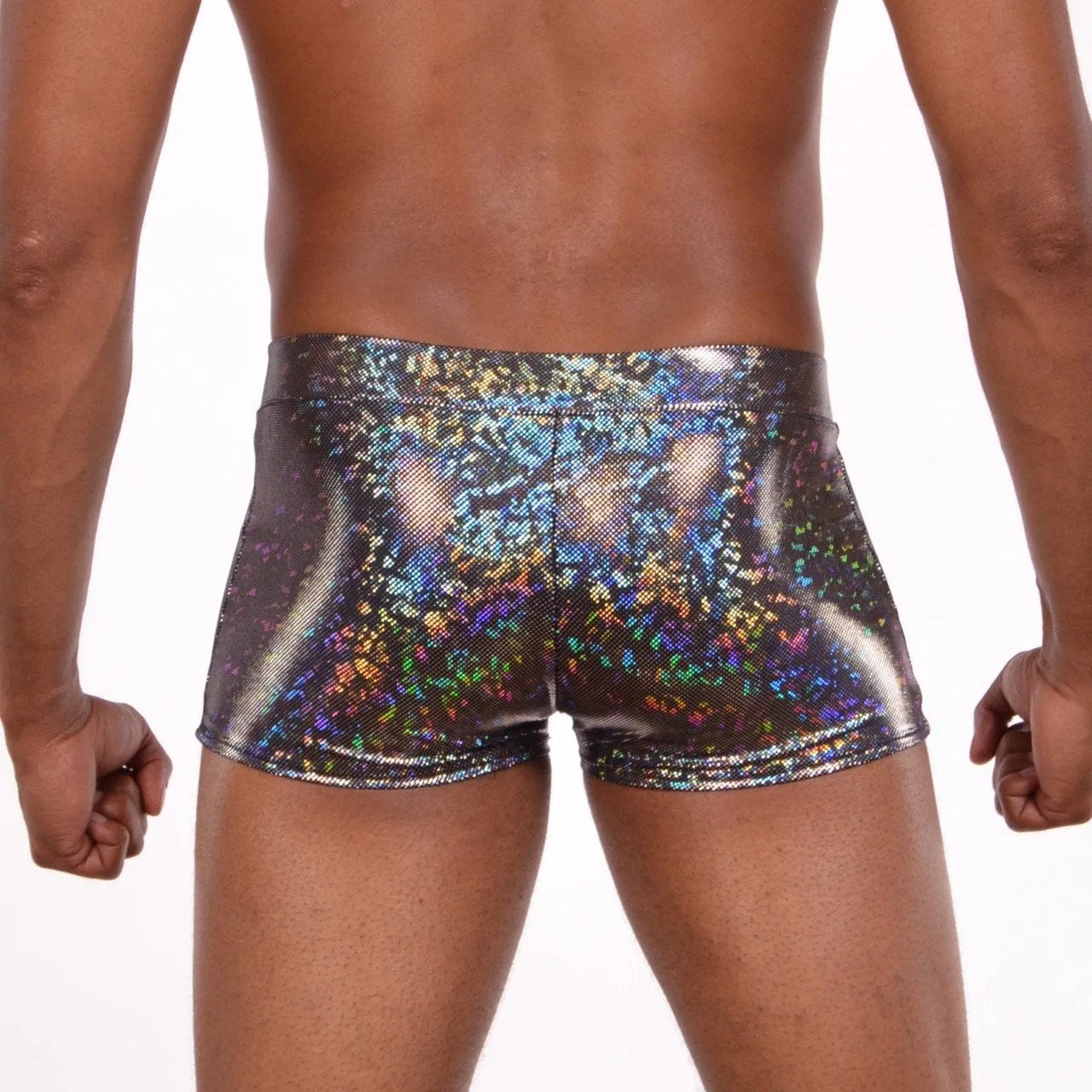 Disco Silver Holographic Booty Shorts With Front Pouch - Disco Ball - Made in The USA - Festival Clothing