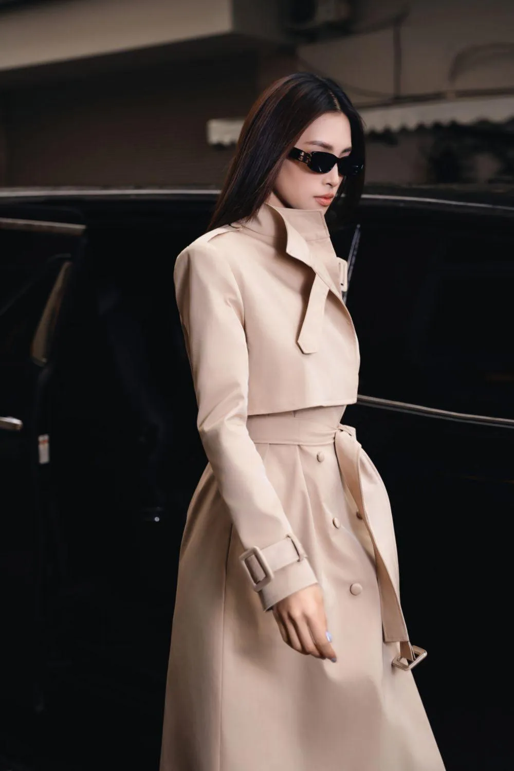 Dolyn A-line Belt Strap Polyester Spandex Calf Length Trench Coat