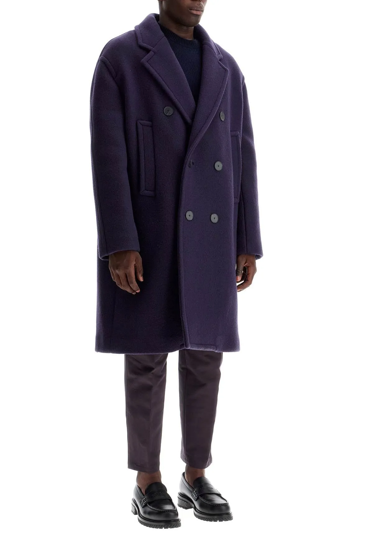 double-breasted heavy wool coat