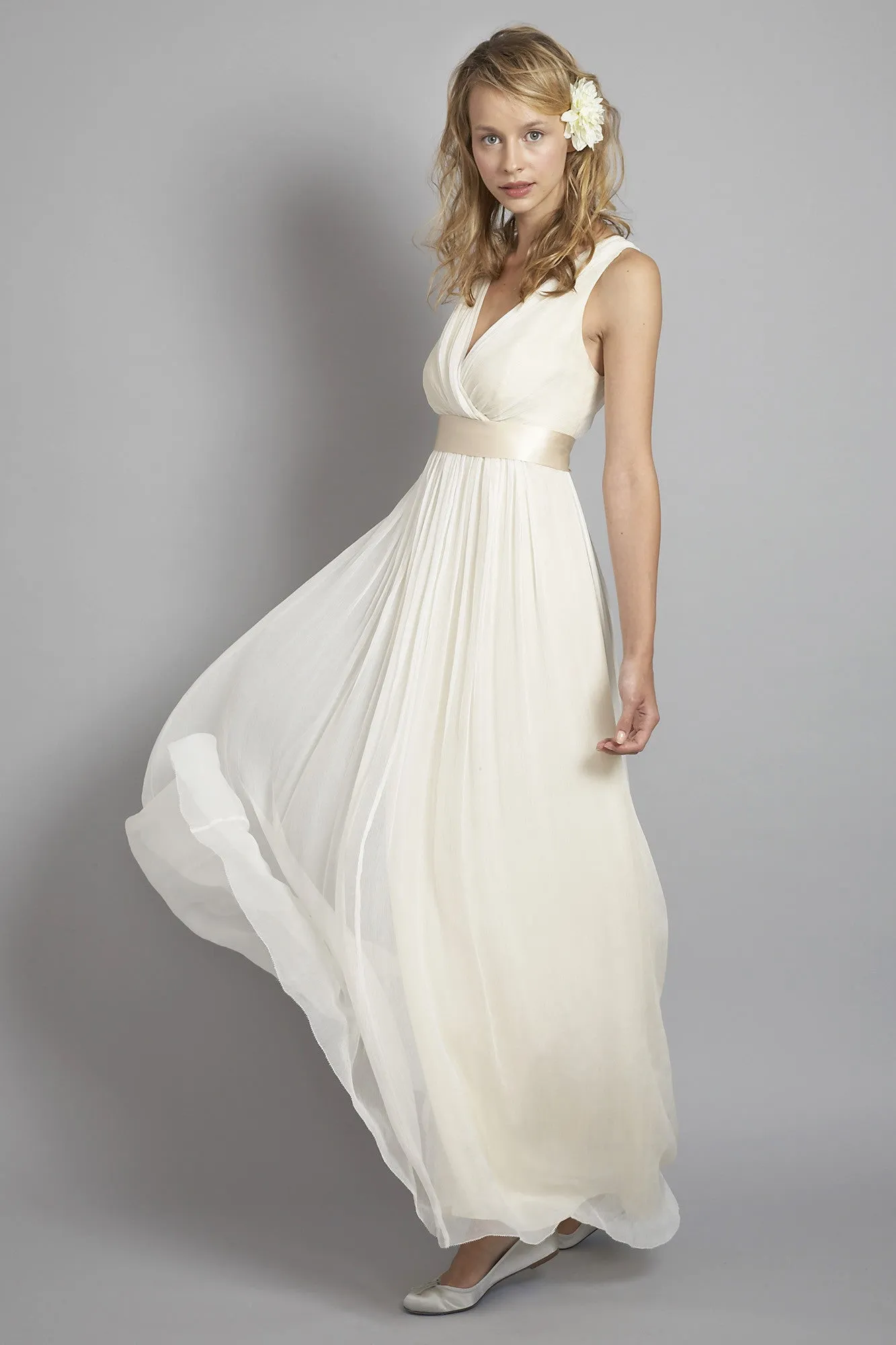 DU6556 V-Neck Elegant Silk Chiffon Shift Dress