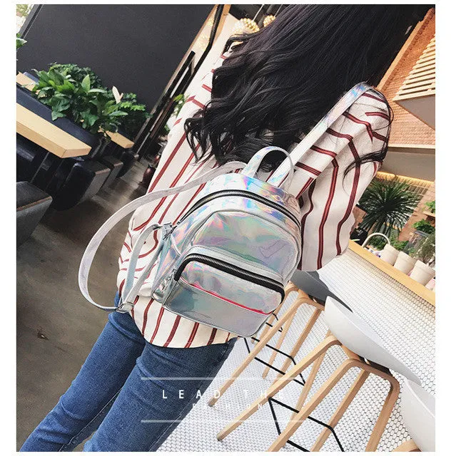 Dupplies Mini Backpack Women School Shoulder Bags Small Backpacks Women's Laser Silveri Holographic Bags