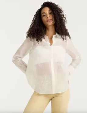 Embroidered Organza Luna Top - Ivory