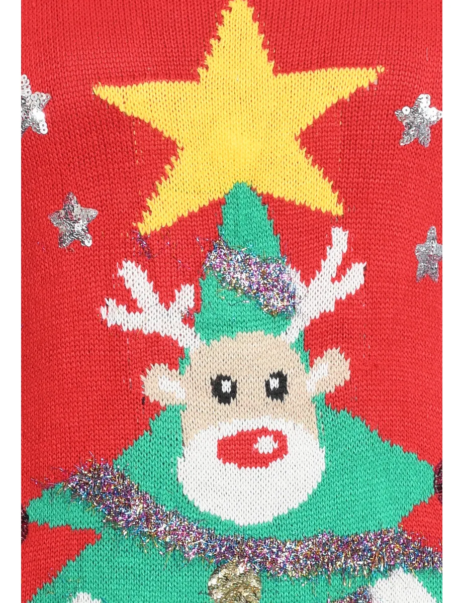 Festive Season Red Reindeer Design Christmas Jumper - M