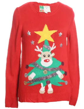 Festive Season Red Reindeer Design Christmas Jumper - M