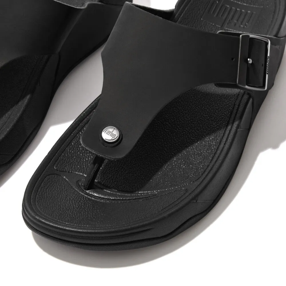 FitFlop Trakk II Mens Buckle Leather Toe Post Sandals Black