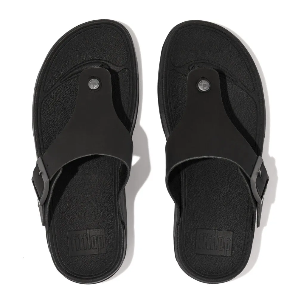 FitFlop Trakk II Mens Buckle Leather Toe Post Sandals Black