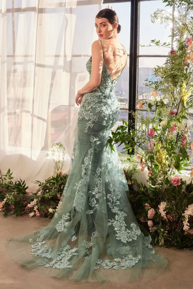 Foliage Beaded Lace Mermaid Gown