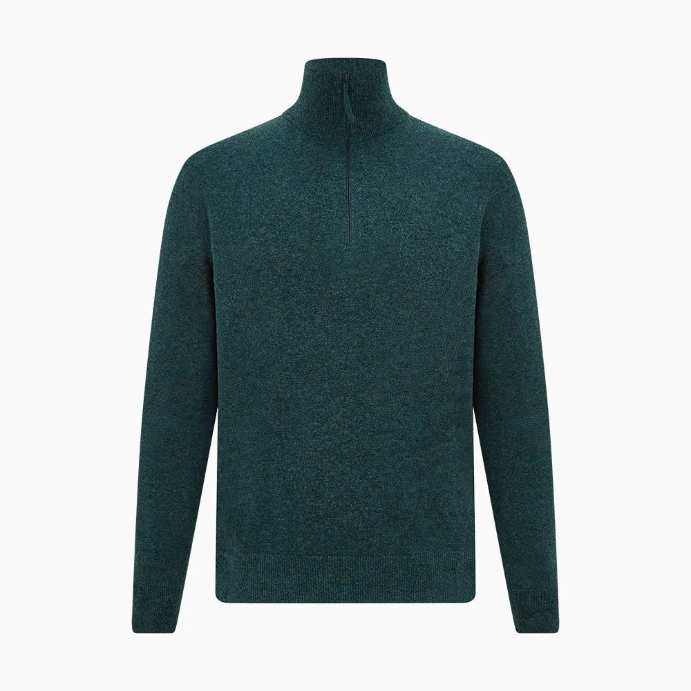 Forest Green Melange Half-Zip Cashmere Jumper