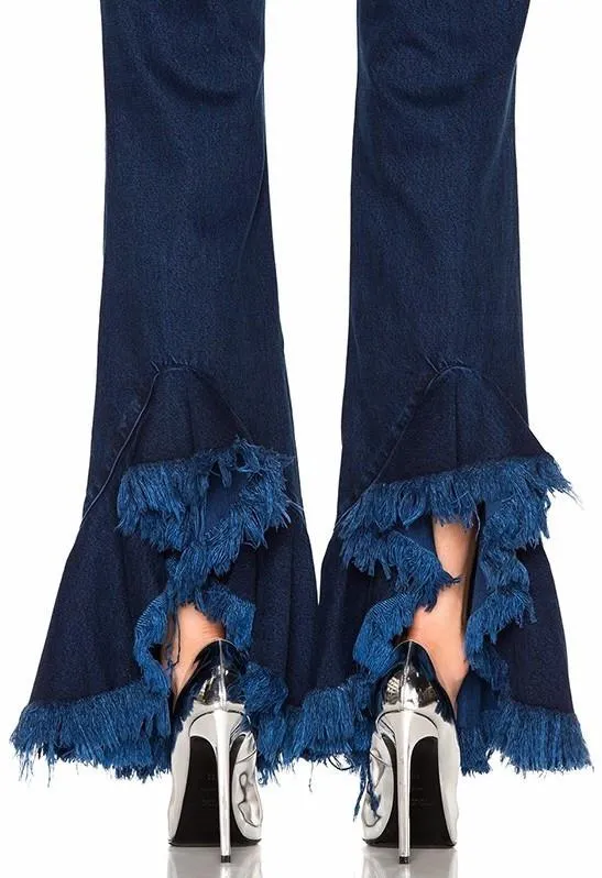 Frayed Flared-Hem Jeans