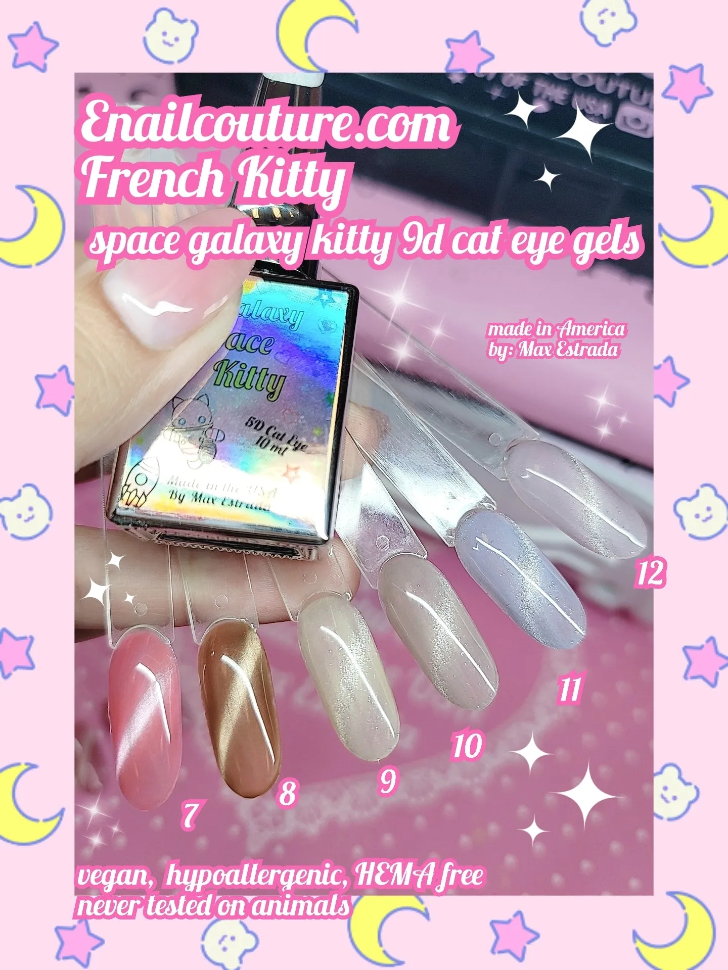 French Kitty (9d Cat Eye Gel Nail Polish Colors Shimmer Glitter with Magnet 9D Holographic Reflective Magnetic Nail Polish Nude Pink, White)