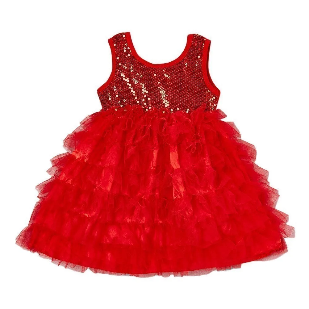 Girls Red Sparkle Sequin Tiered Tutu Flower Girl Dress 12M-7