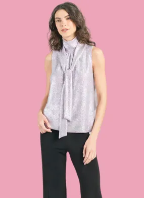 Glitter Foil Mock-Neck Tie Top