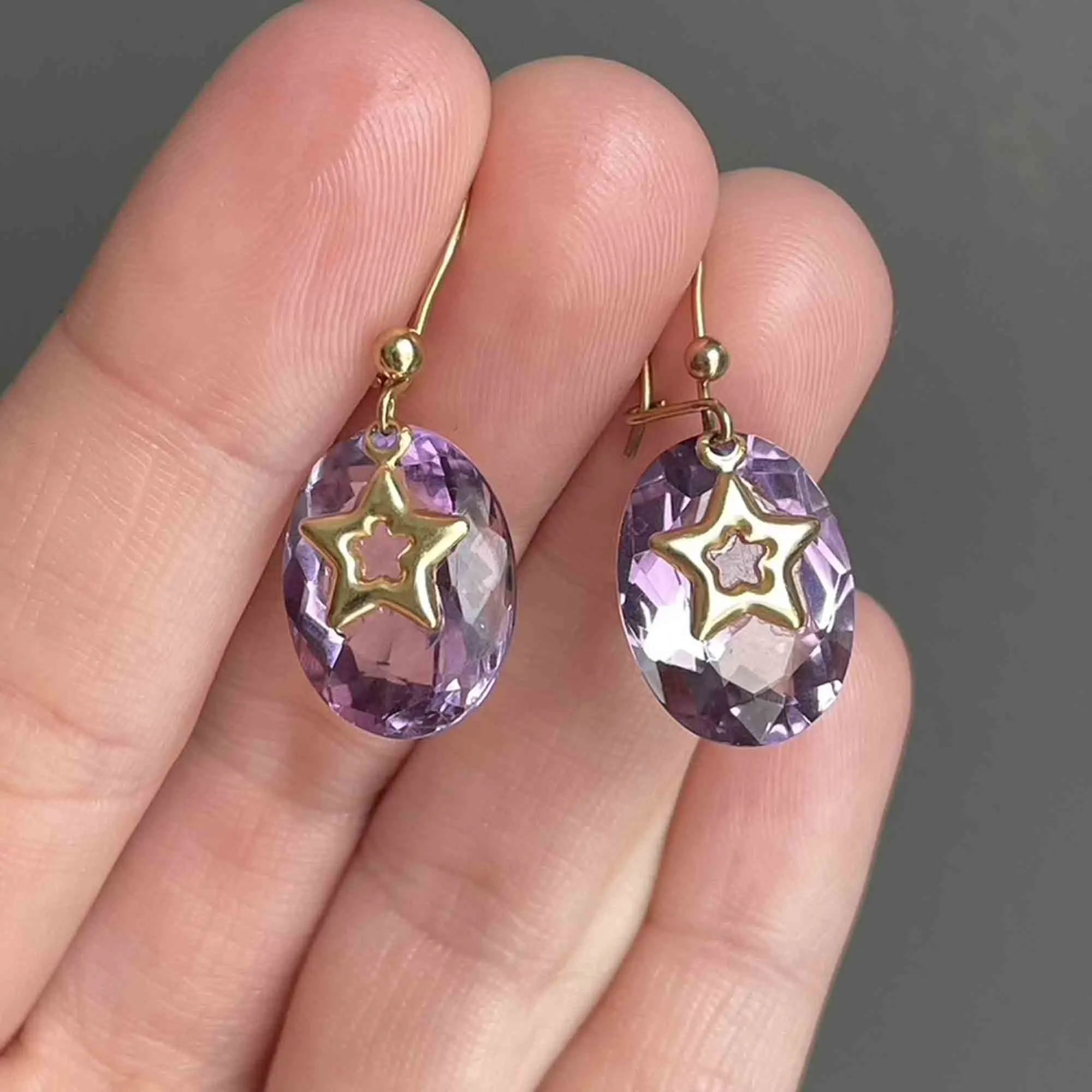 Gold Amethyst Star Dangle Earrings