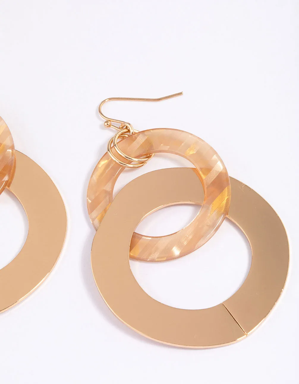 Gold Circle Decorative Drop Earrings