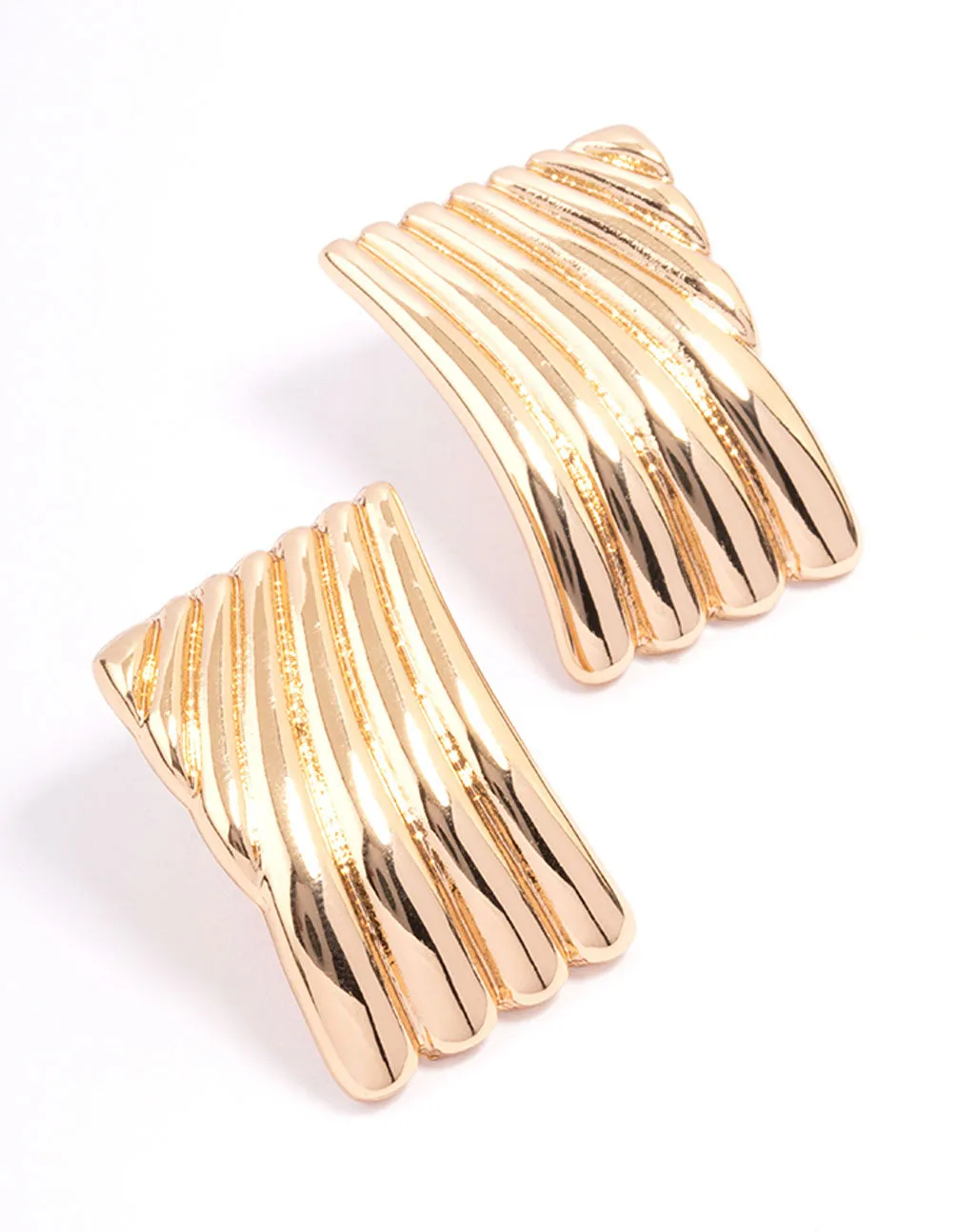 Gold Linear Square Stud Earrings