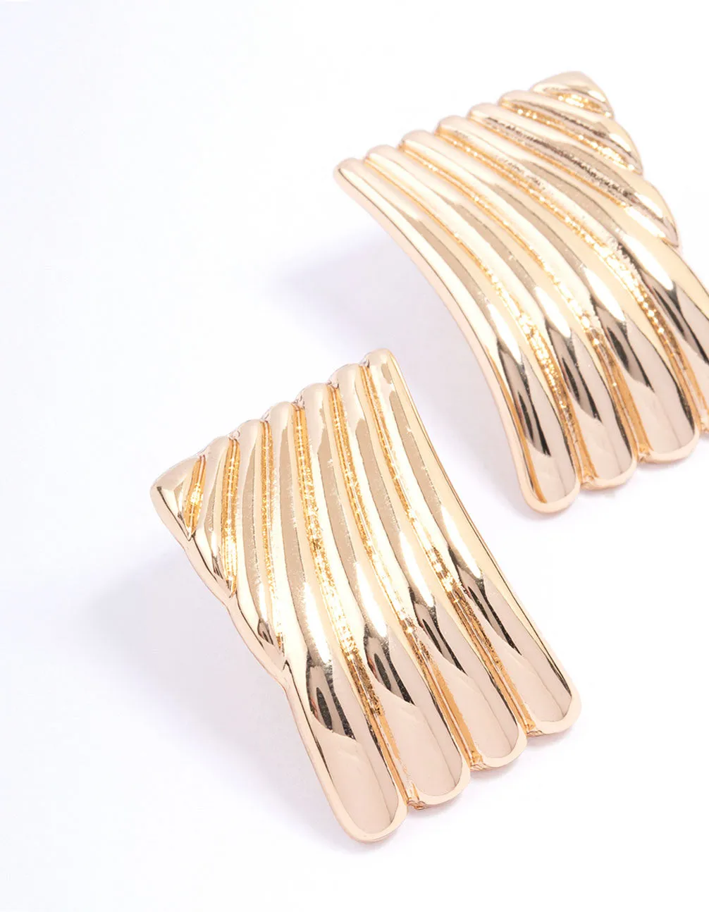 Gold Linear Square Stud Earrings