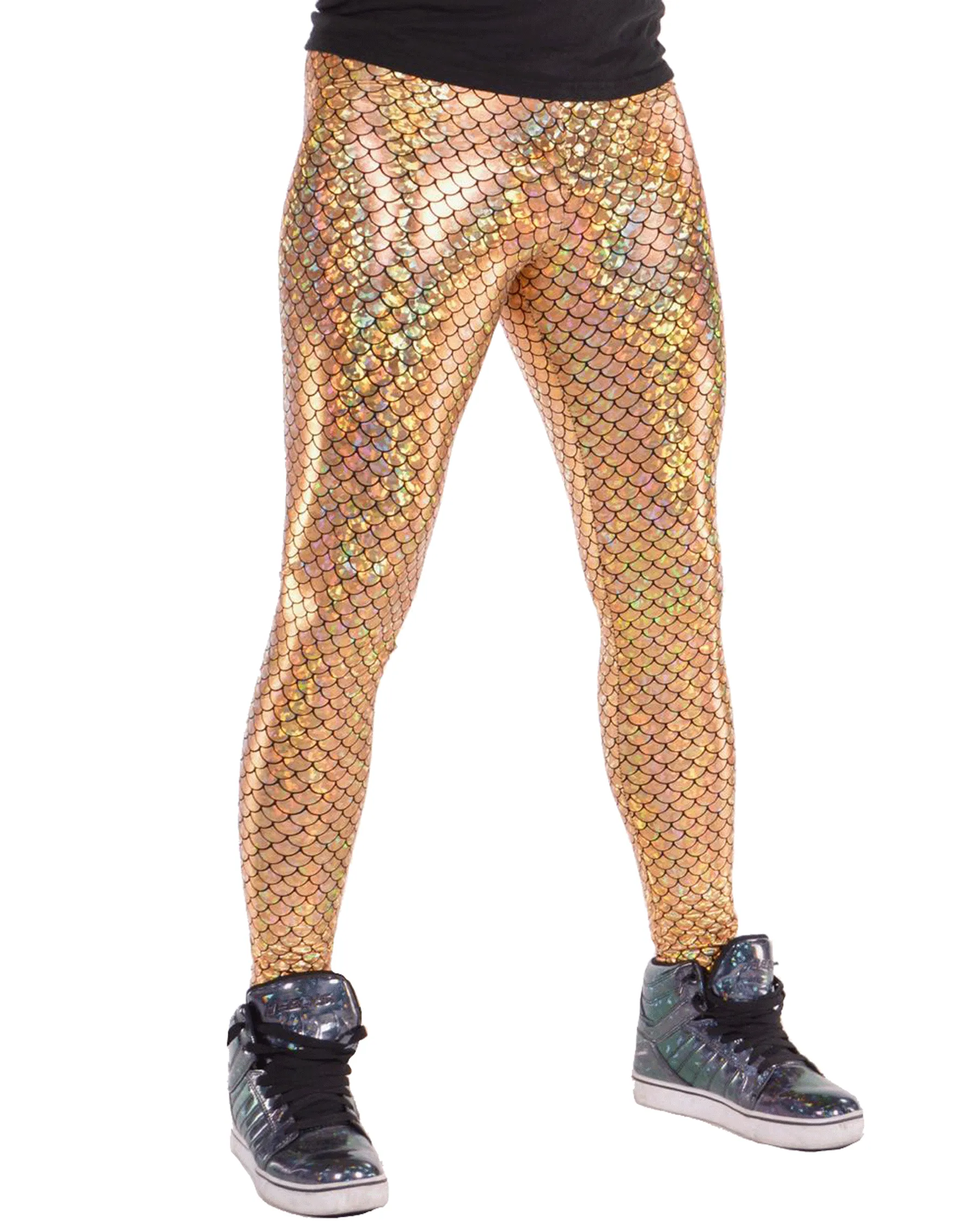 Gold Mermaid: Holographic Merman Meggings - Mermaid Scale Mens Leggings