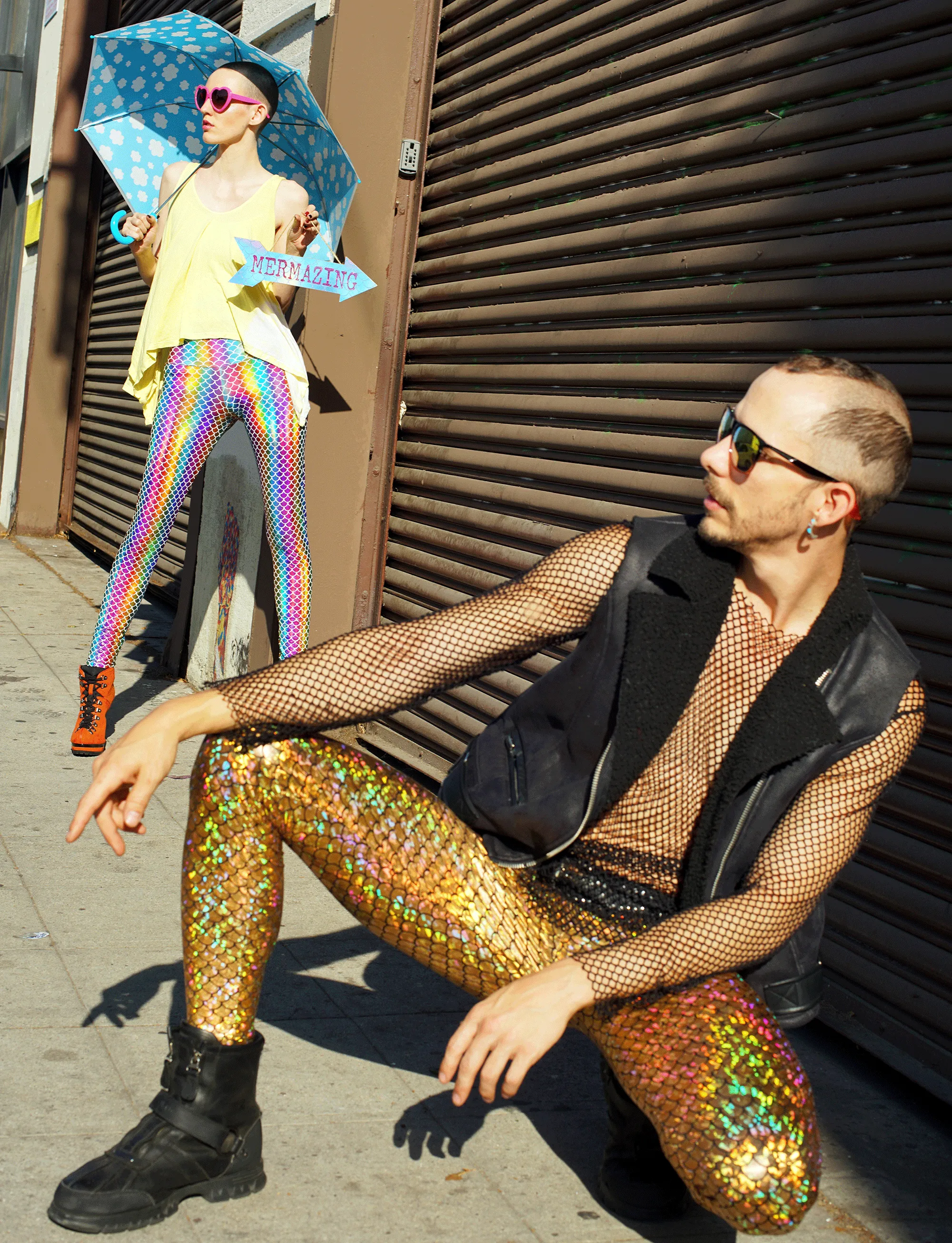 Gold Mermaid: Holographic Merman Meggings - Mermaid Scale Mens Leggings