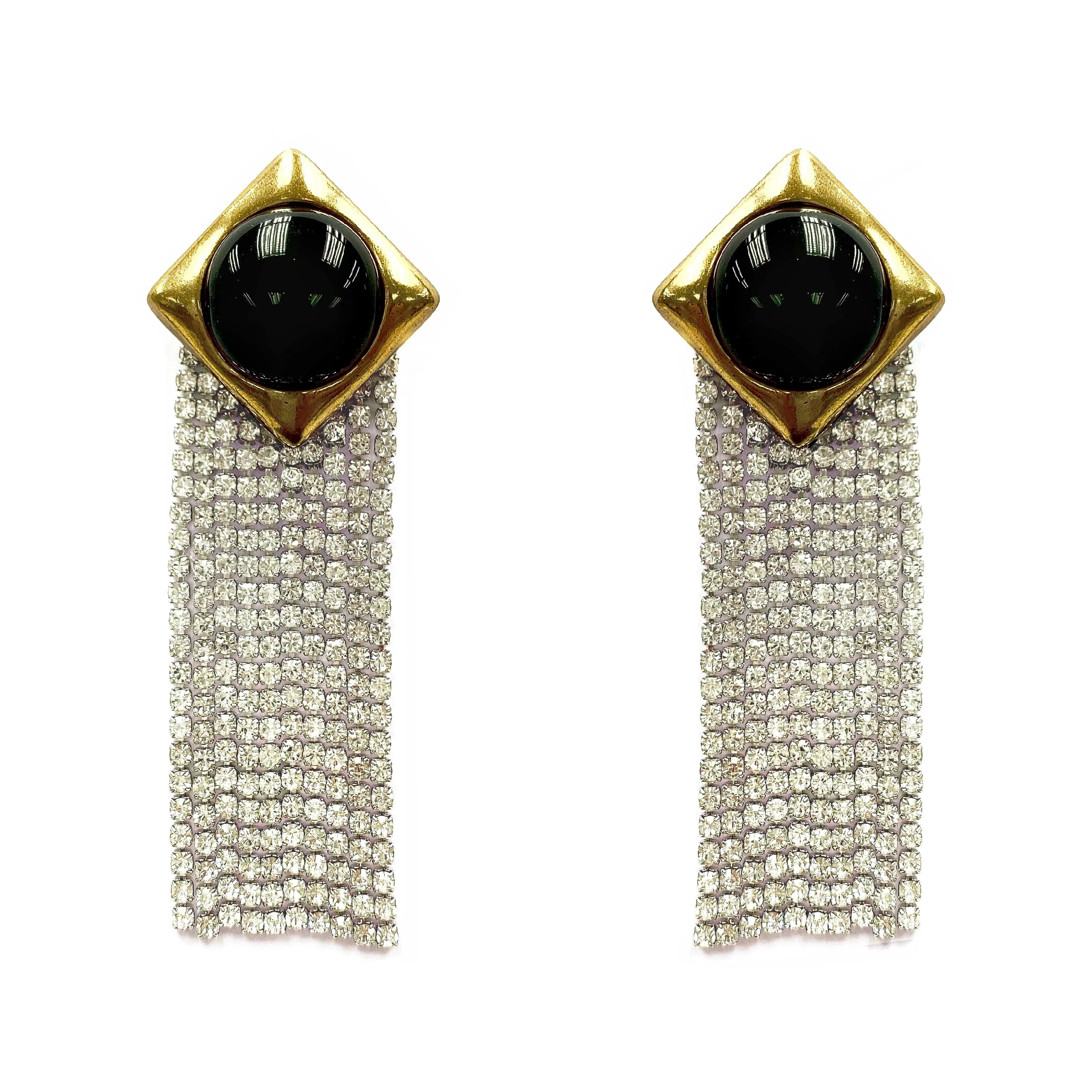 GOLD RHOMBUS STUD DROP EARRINGS