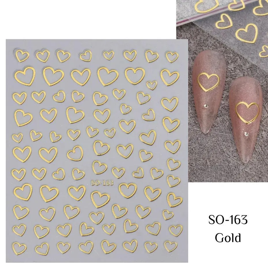 Golden Love Heart Nail Sticker Set: DIY Holographic Decals for Manicure