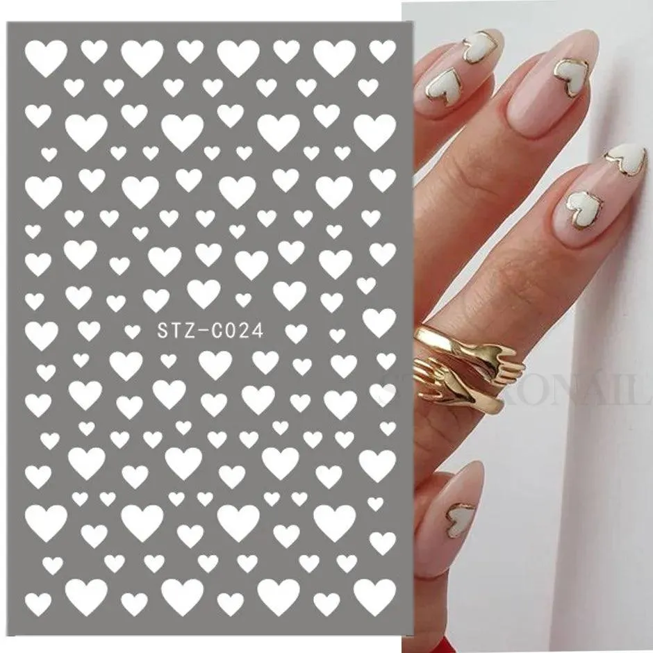 Golden Love Heart Nail Sticker Set: DIY Holographic Decals for Manicure