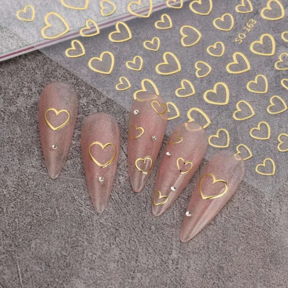 Golden Love Heart Nail Sticker Set: DIY Holographic Decals for Manicure