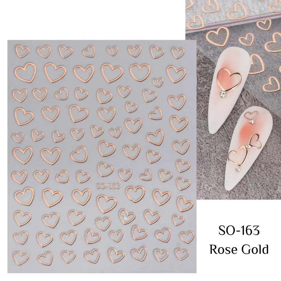 Golden Love Heart Nail Sticker Set: DIY Holographic Decals for Manicure