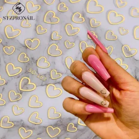 Golden Love Heart Nail Sticker Set: DIY Holographic Decals for Manicure