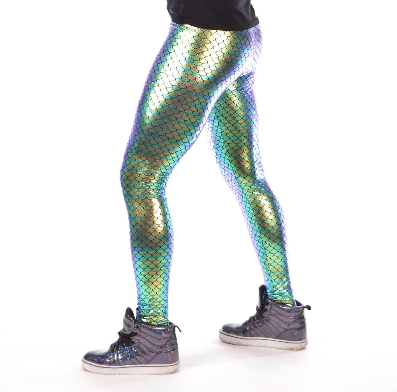 Green Mermaid: Holographic Merman Meggings - Mermaid Scale Mens Leggings