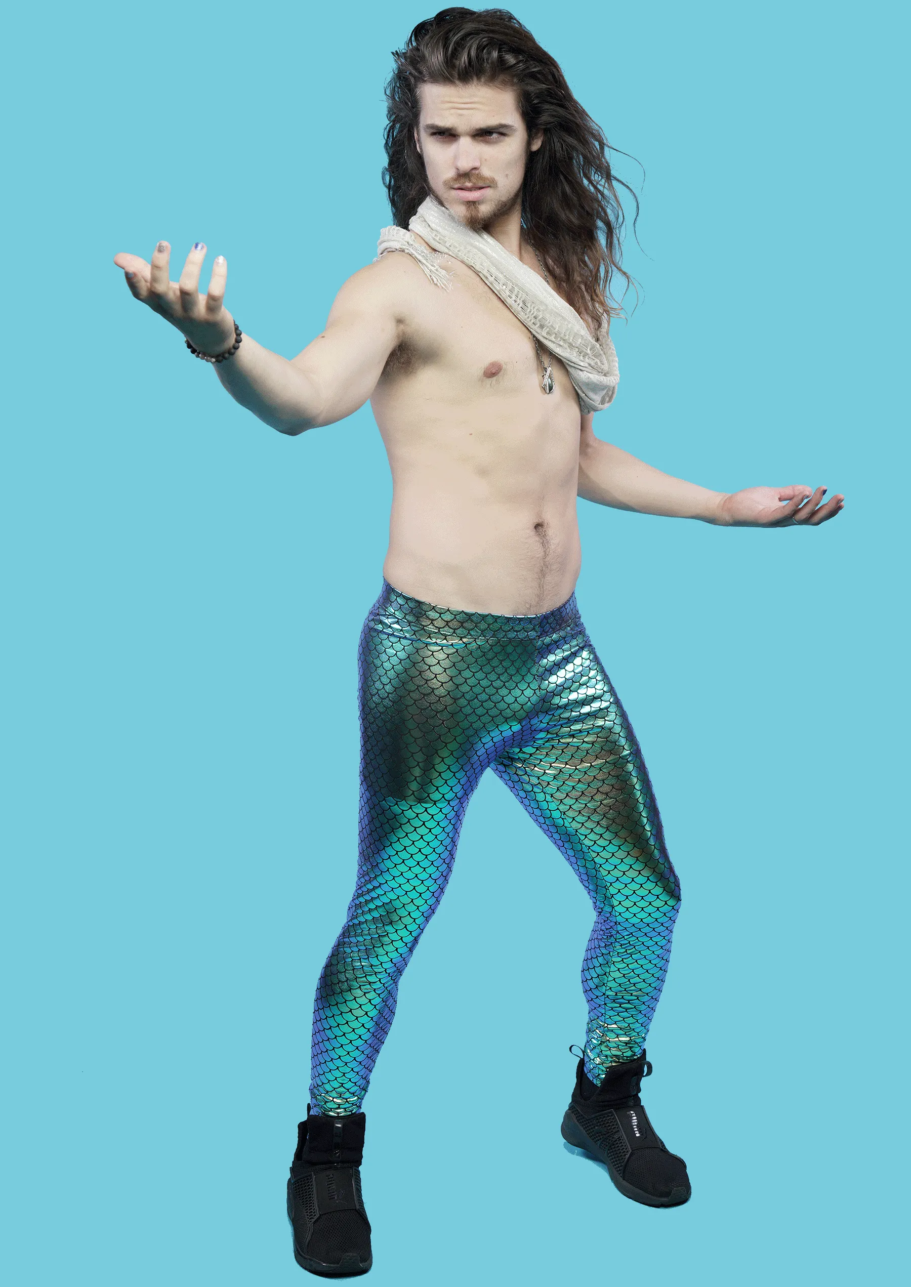 Green Mermaid: Holographic Merman Meggings - Mermaid Scale Mens Leggings