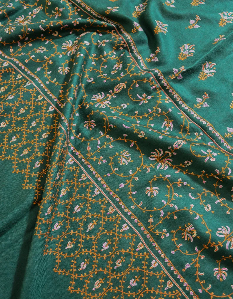 Green Pashmina Shawl With Sozni 6221