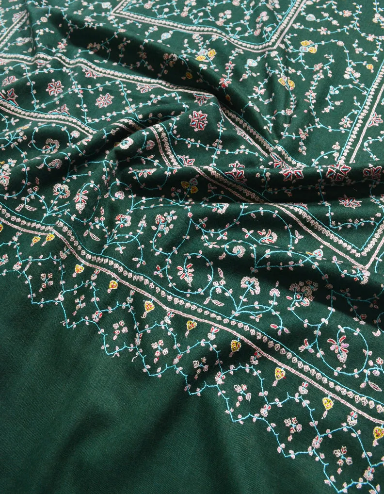 Green Pashmina Shawl With Sozni Work 5821