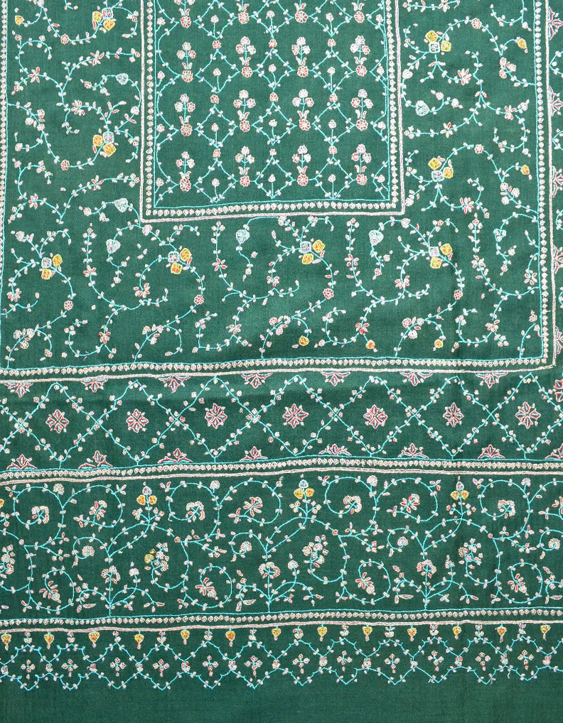 Green Pashmina Shawl With Sozni Work 5821