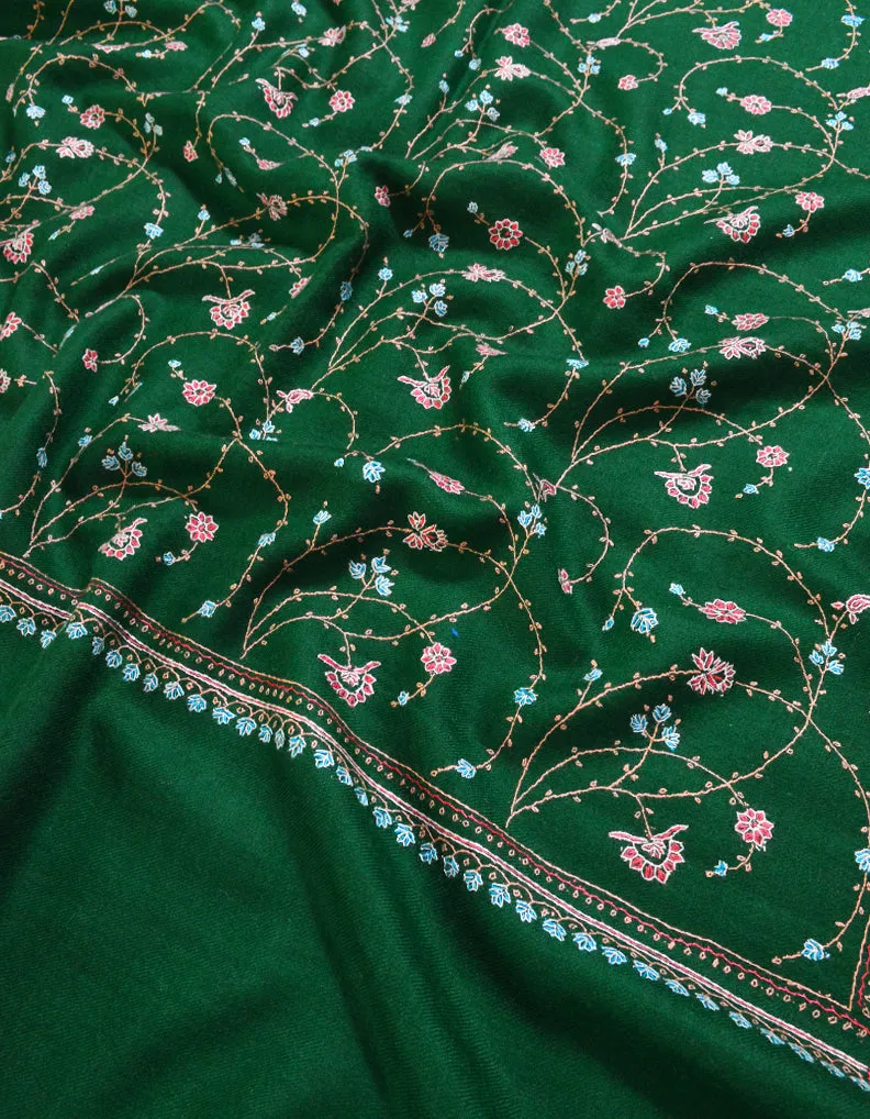 Green Pashmina Stole In Sozni 5885