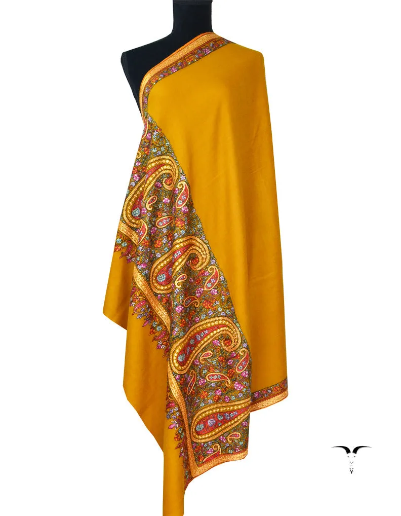 Hand Embroidered Pashmina Shawl Mustard 5300