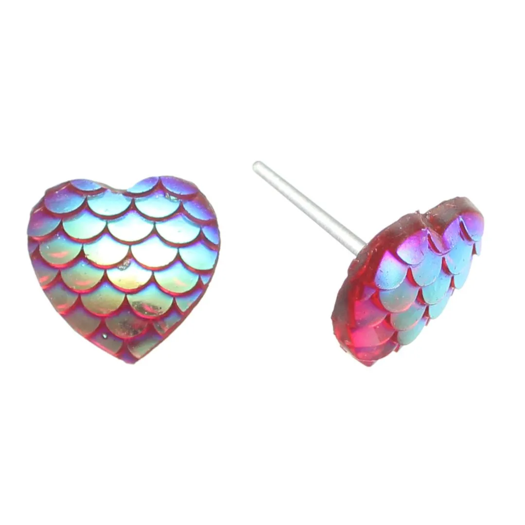 Heart Mermaid Studs Hypoallergenic Earrings for Sensitive Ears Made with Plastic Posts