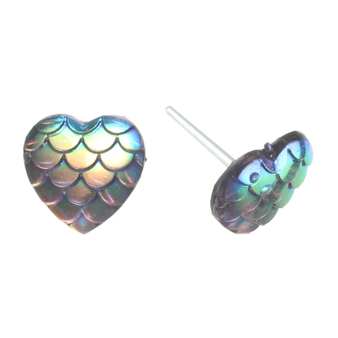 Heart Mermaid Studs Hypoallergenic Earrings for Sensitive Ears Made with Plastic Posts