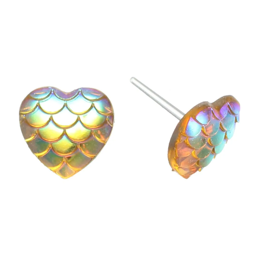 Heart Mermaid Studs Hypoallergenic Earrings for Sensitive Ears Made with Plastic Posts