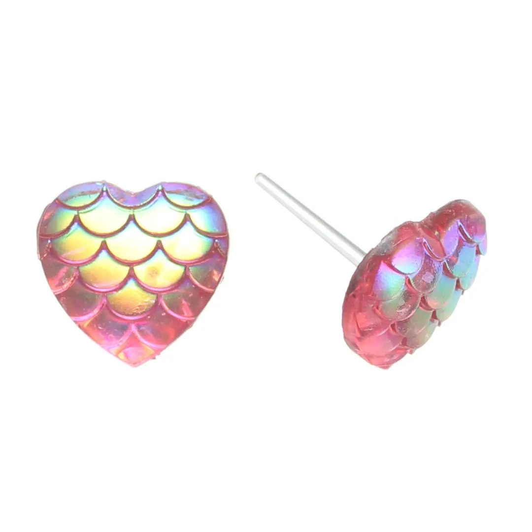 Heart Mermaid Studs Hypoallergenic Earrings for Sensitive Ears Made with Plastic Posts