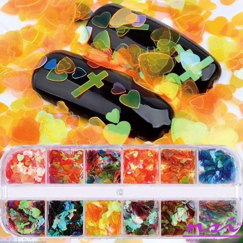 Hearts and Cross Mermaid Holographic Sequins Nail Art Tray