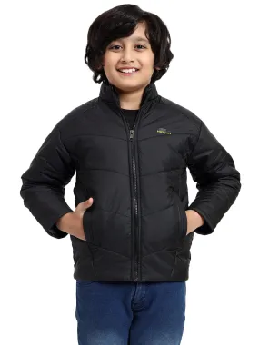 HiFlyers Boys Regular Fit | Polyster |Fluffy Full Sleeves |Quilted Insulation|High Neck Stand Collar|Zipper Jacket -Black