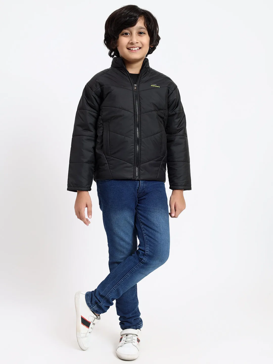 HiFlyers Boys Regular Fit | Polyster |Fluffy Full Sleeves |Quilted Insulation|High Neck Stand Collar|Zipper Jacket -Black