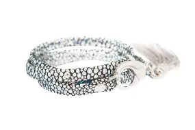 Holographic Crackle Leather Studded Bracelet With Art Deco Tassel