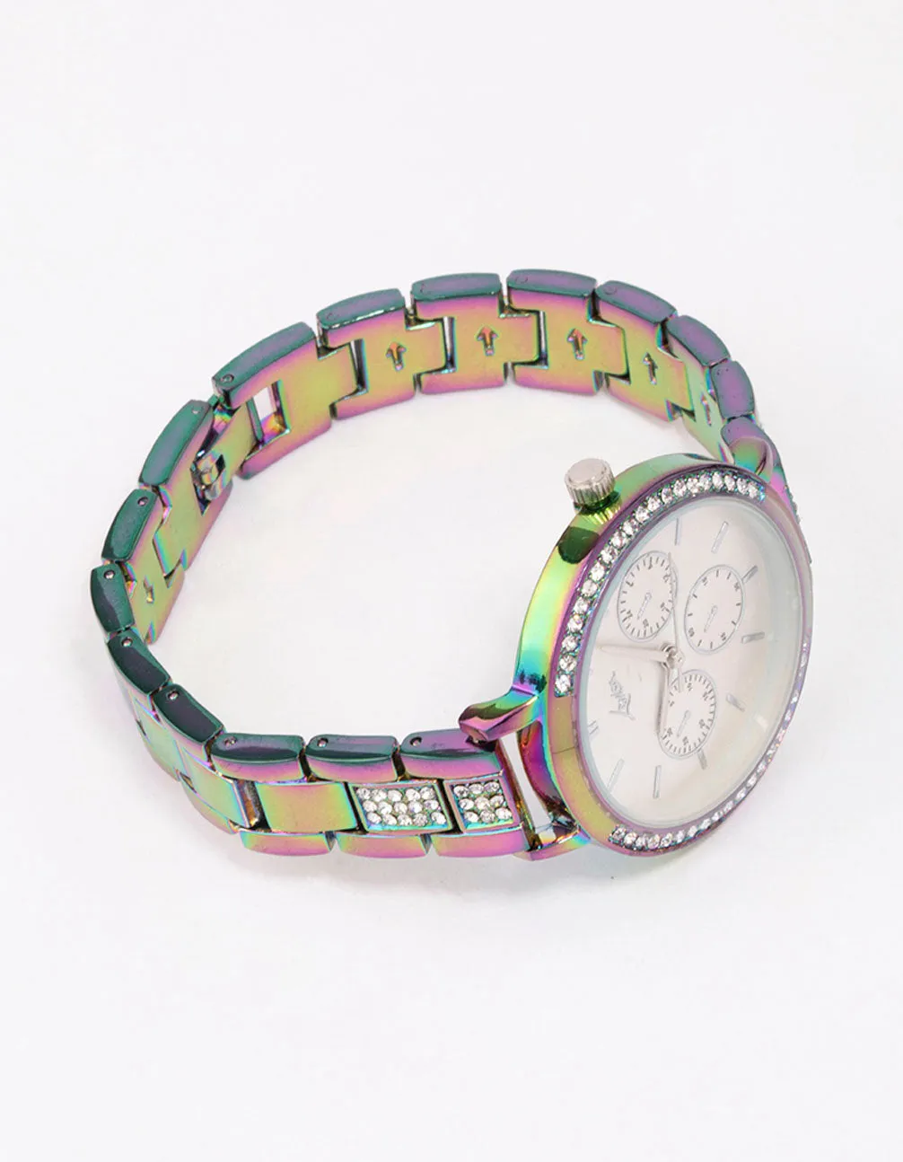 Holographic Diamante Link Watch